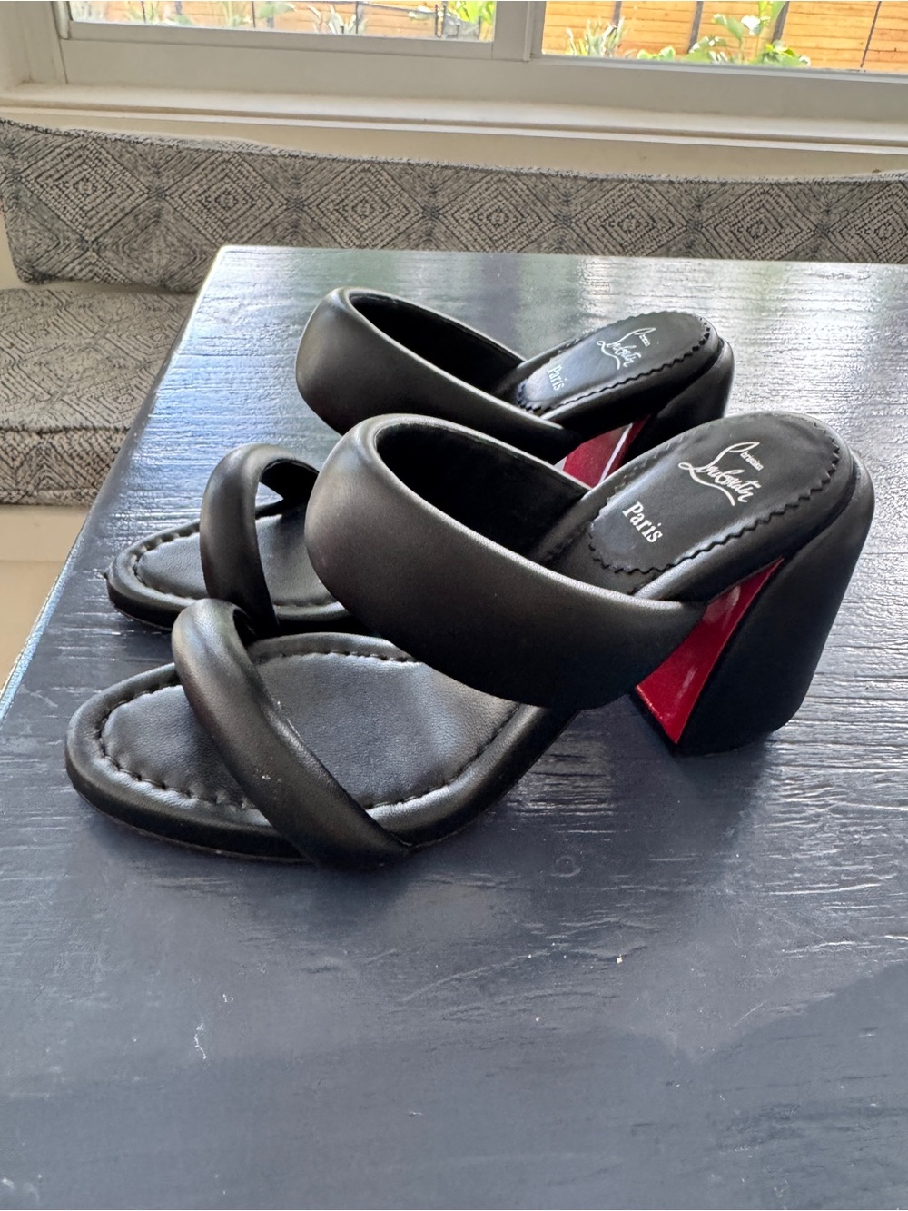Christian Louboutin Inflama Sab Leather Two-Strap Block Heel Mules